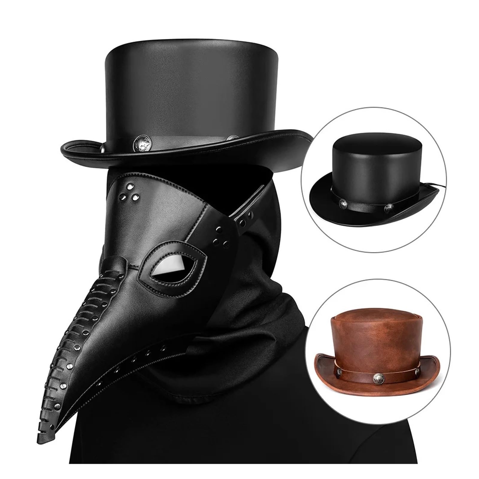 Sombrero Fedora Hombre Sombrero gótico Punk Steampunk, Gorra de cúpula de Cuero PU Retro Industrial, Disfraz de Bruja mágica Unisex