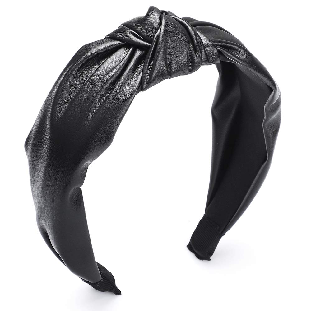 Etercycle Headband for Women, Knotted Wide Headband, Yoga Hair Band Fashion Elastic Hair Accessories for Women (PU Black)