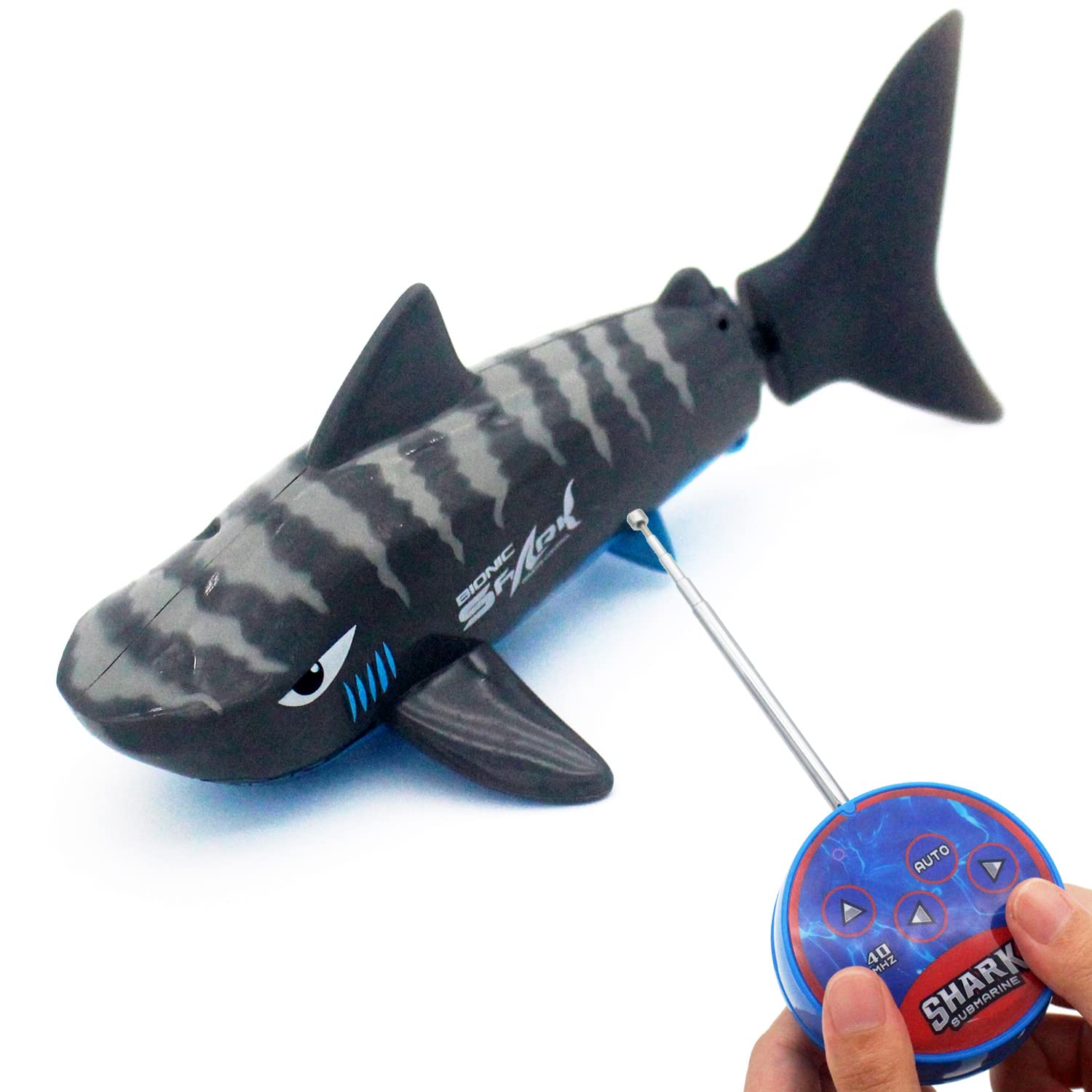 Tipmant Cute RC Shark Mini Radio Remote Control Fish Boat Submarine Electric Realistic Animal Toy for Swimming Pool Water Tank Kids Birthday Gifts (Grey)