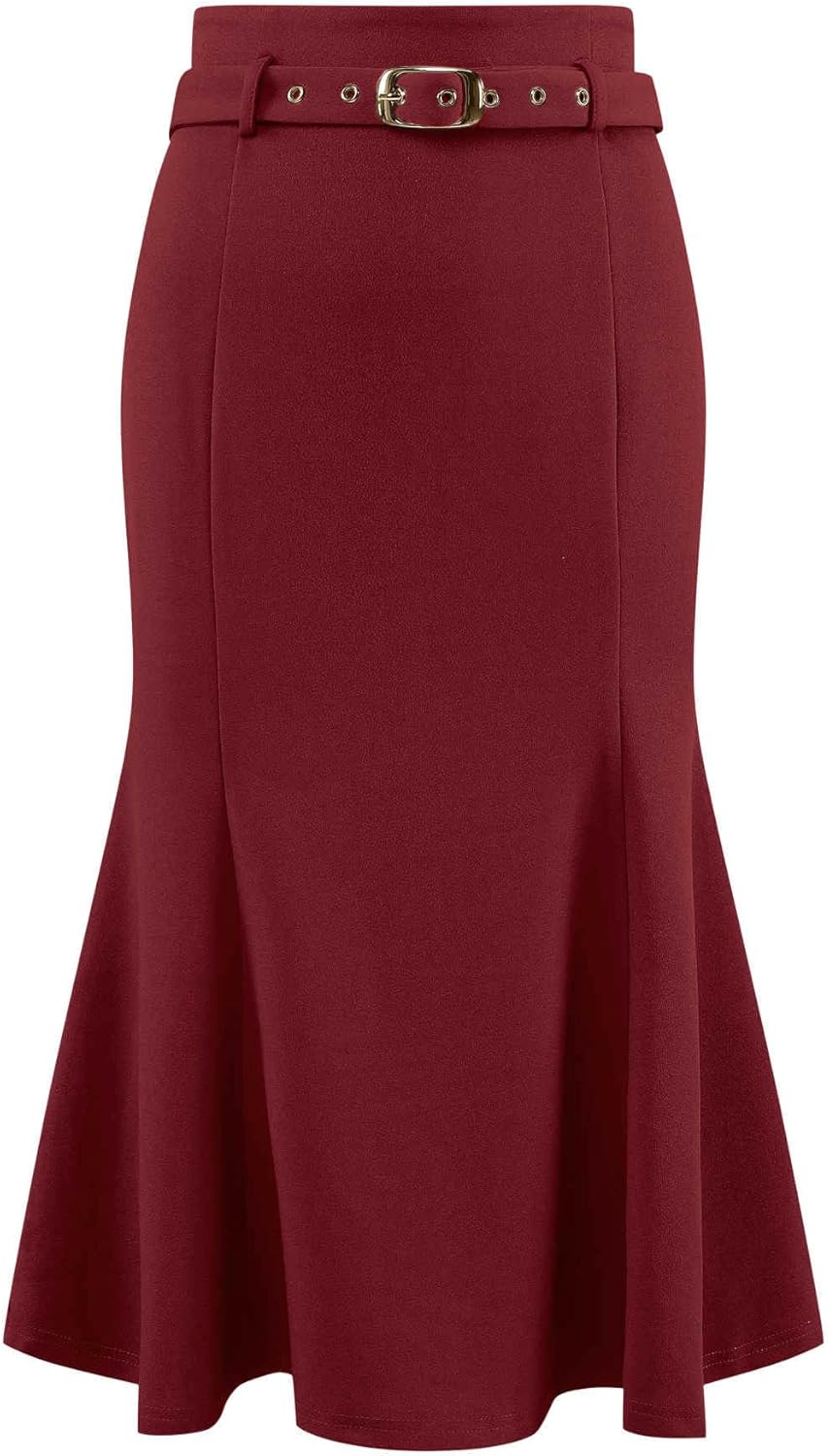 Hobemty Women's Elegant Fishtail Skirt High Waist Belted Work Midi Mermaid Skirts