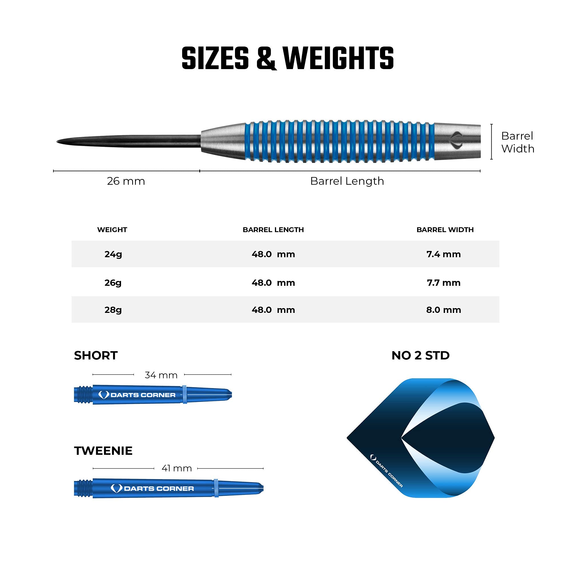 Darts D0779 Squadron | Jeu de fléchettes de qualité supérieure 90% tungstène avec Pointes en Acier Comprenant 3 ailettes Standard, 3 tiges, Protecteur de Pointe et Porte-Barre, M3, Bleu