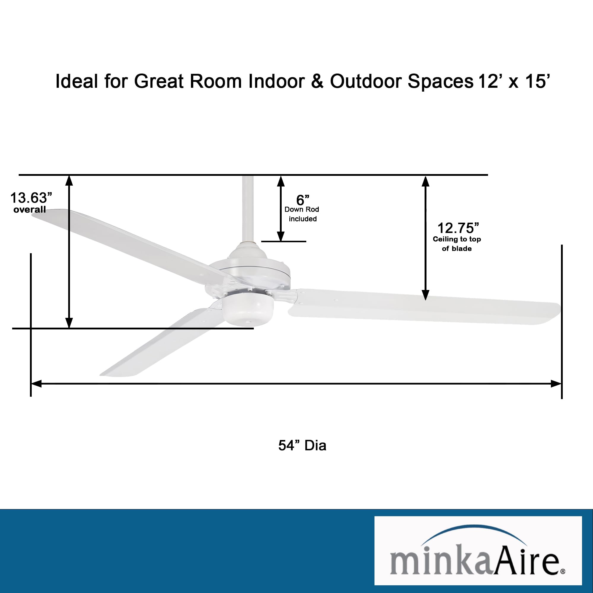 MINKA-AIRE F729-WHF Steal 54 Inch 3 Blade Ceiling Fan in