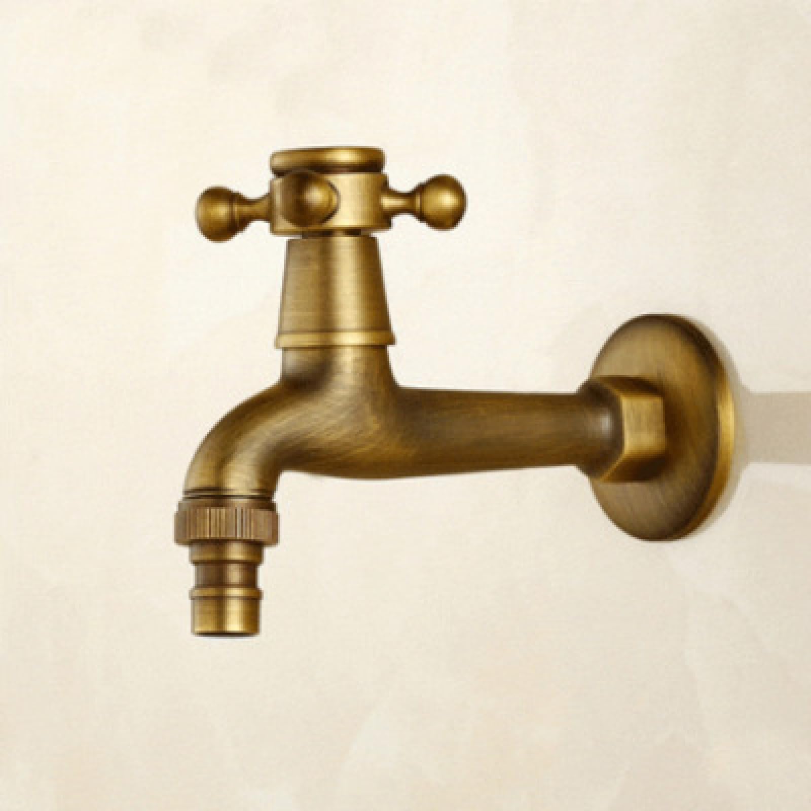 XYNSNDB Grifo para Lavadora en frío de Cobre Completo Antiguo de Estilo Europeo para balcón al Aire Libre, Grifo para Piscina con fregona de 4 Puntos montado en la Pared con Boquilla Brillante de 6