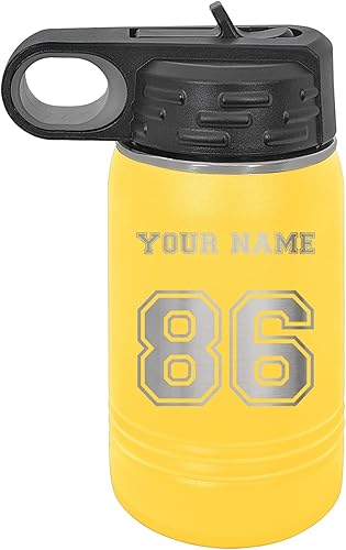 Miniatura 49 de LaserGram Botella de agua personalizada, camiseta deportiva, acero inoxidable de doble pared aislada al vacío con popote superior, regalo grabado