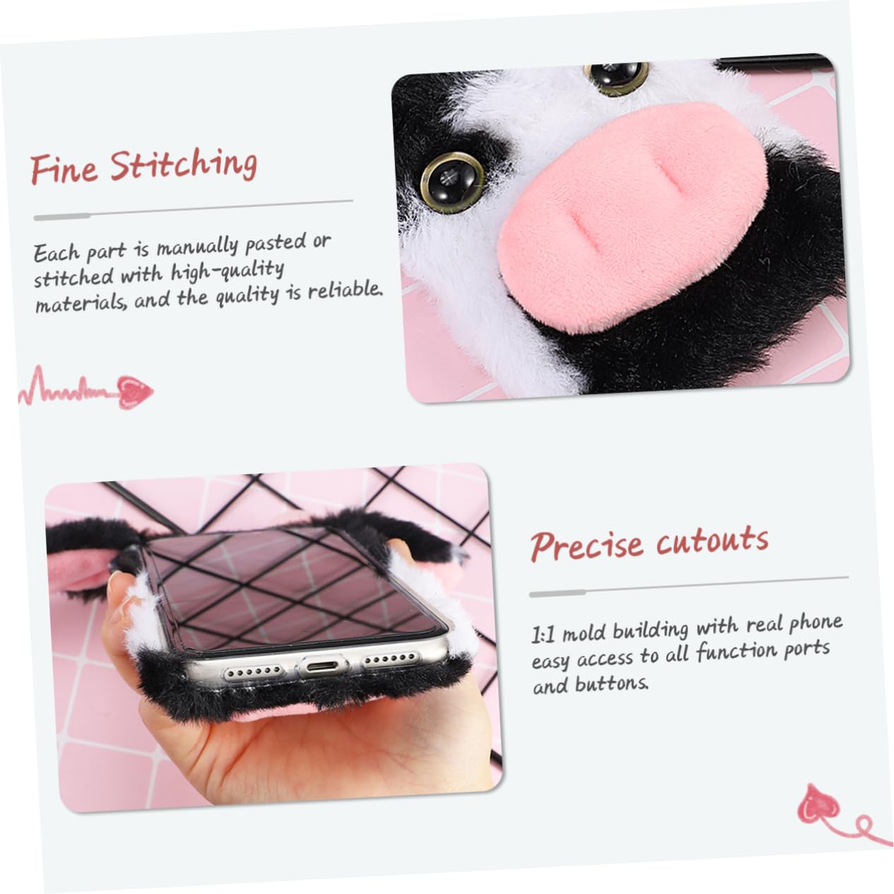 jojofuny 3piezas Funda De Teléfono De Vaca De Peluche para Suave y Duradera Protección contra Golpes y Arañazos Diseño Antideslizante Acceso Fácil Puertos y Botones