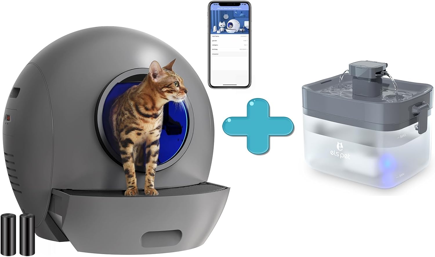 ELS PET Self Cleaning Cat Litter Box and Cat Water