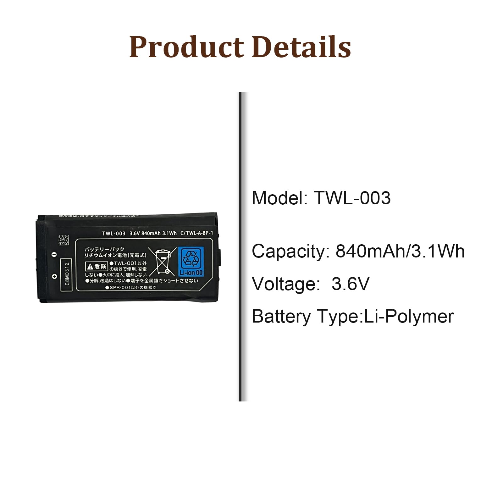 Batteria di ricambio TWL-003 compatibile con DSI NDSI TWL-003 TWL-001