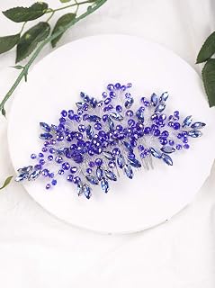 Bridal Sapphire Hair Comb Royal Blue Crystal Hair Piece Wedding Hair Accessories for Women and Girls (Blue)