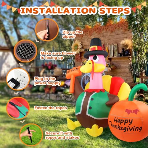Gonflable Thanksgiving 1m80 avec LED rotatives pour d'automne extérieur