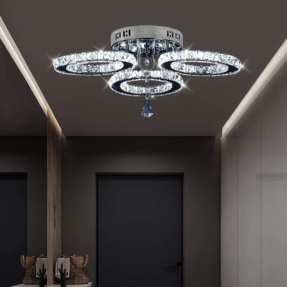 Deckrico Modern Crystal Chandelier Flush Mount Stainless Steel Pendant