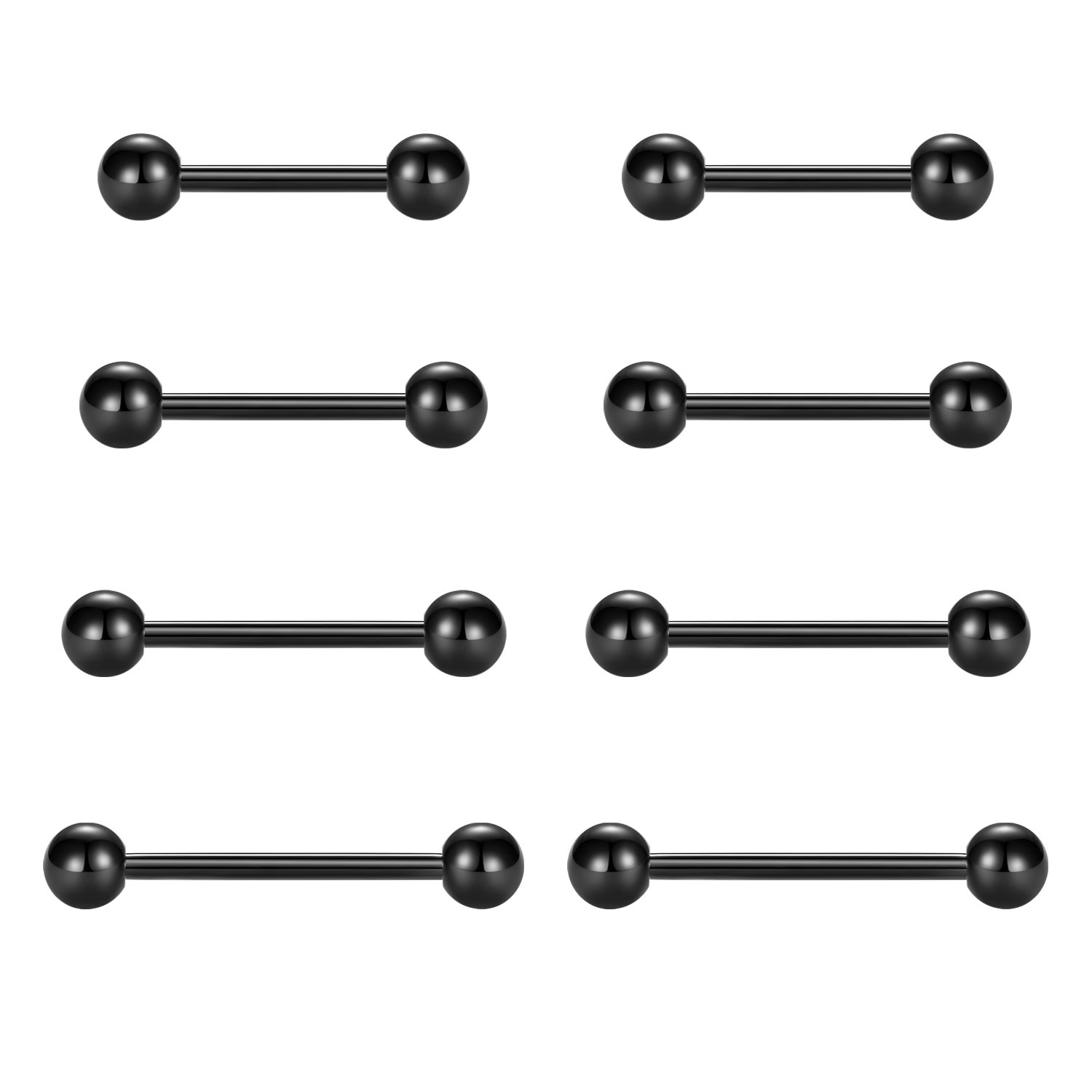Rings Tongue Rings Stainless Steel Straight 14G Barbells Piercing Jewelry Black 12mm,14mm,16mm,18mm