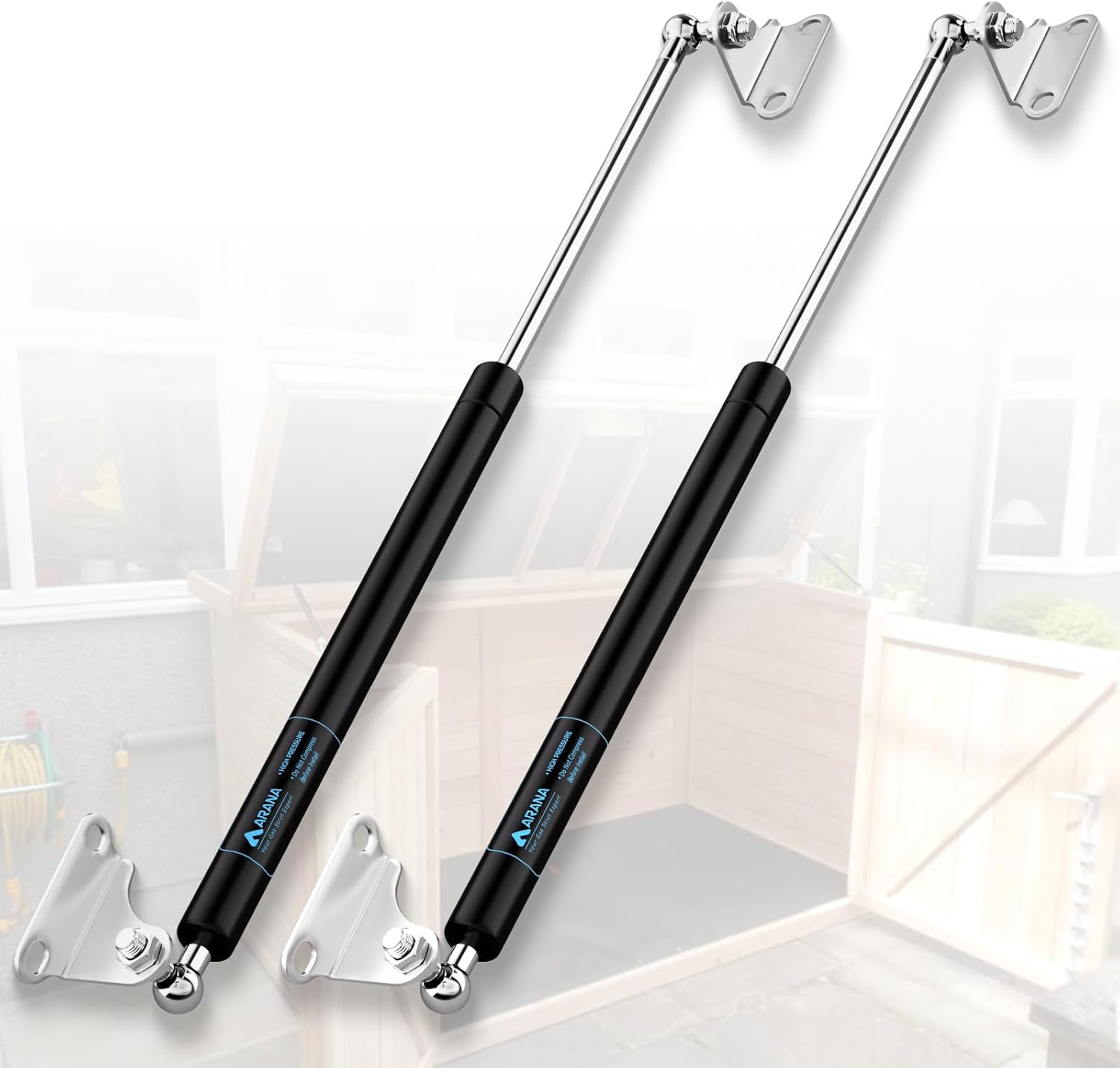 ARANA 23 inch 35 LB Gas Prop Struts Shocks with L Mounting Brackets, 23" 156 N Lift-Support Gas Springs for Cabinet Door Tool Toy Box Bench LId Door (Not fit for Strong Lid), 2Pcs Set 23 inch 35LB