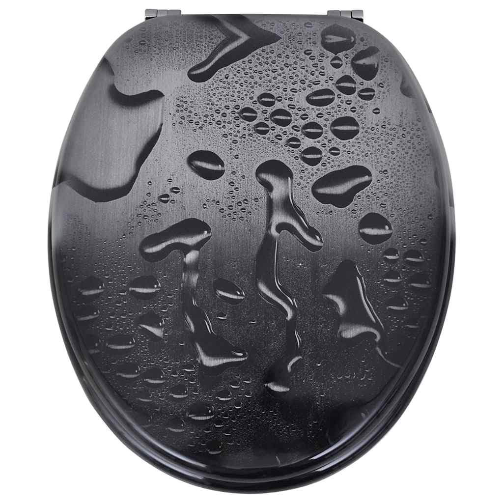 Sedile WC con design a gocce d'acqua, in robusto MDF, con cerniere in zinco cromato, regolabile da 12 a 20 cm, adatto per WC standard
