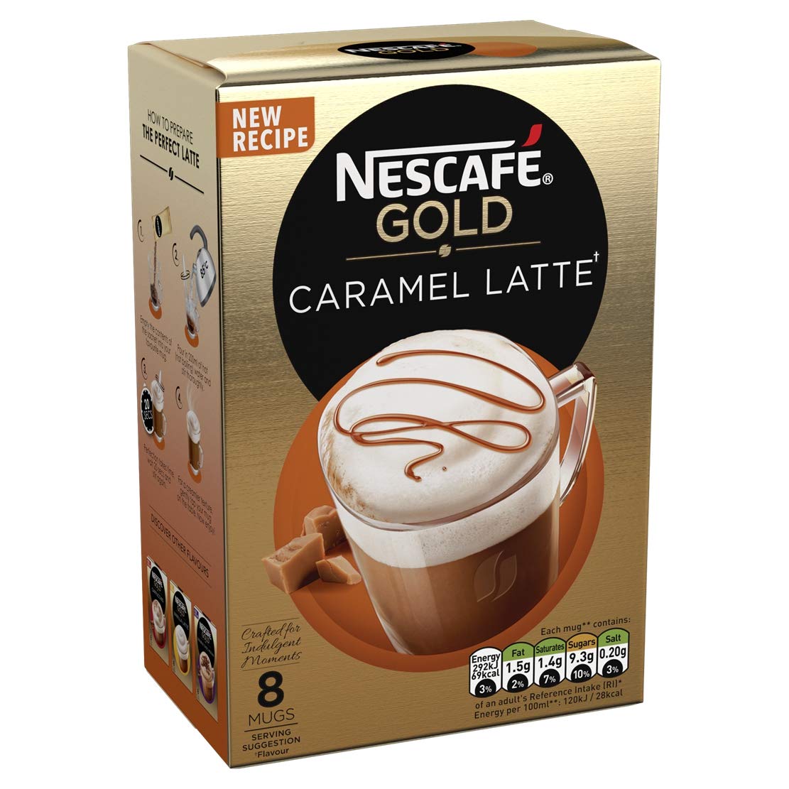 Nescafe Gold Caramel Latte Instant Coffee 8 x 17g Sachets (Pack of 6