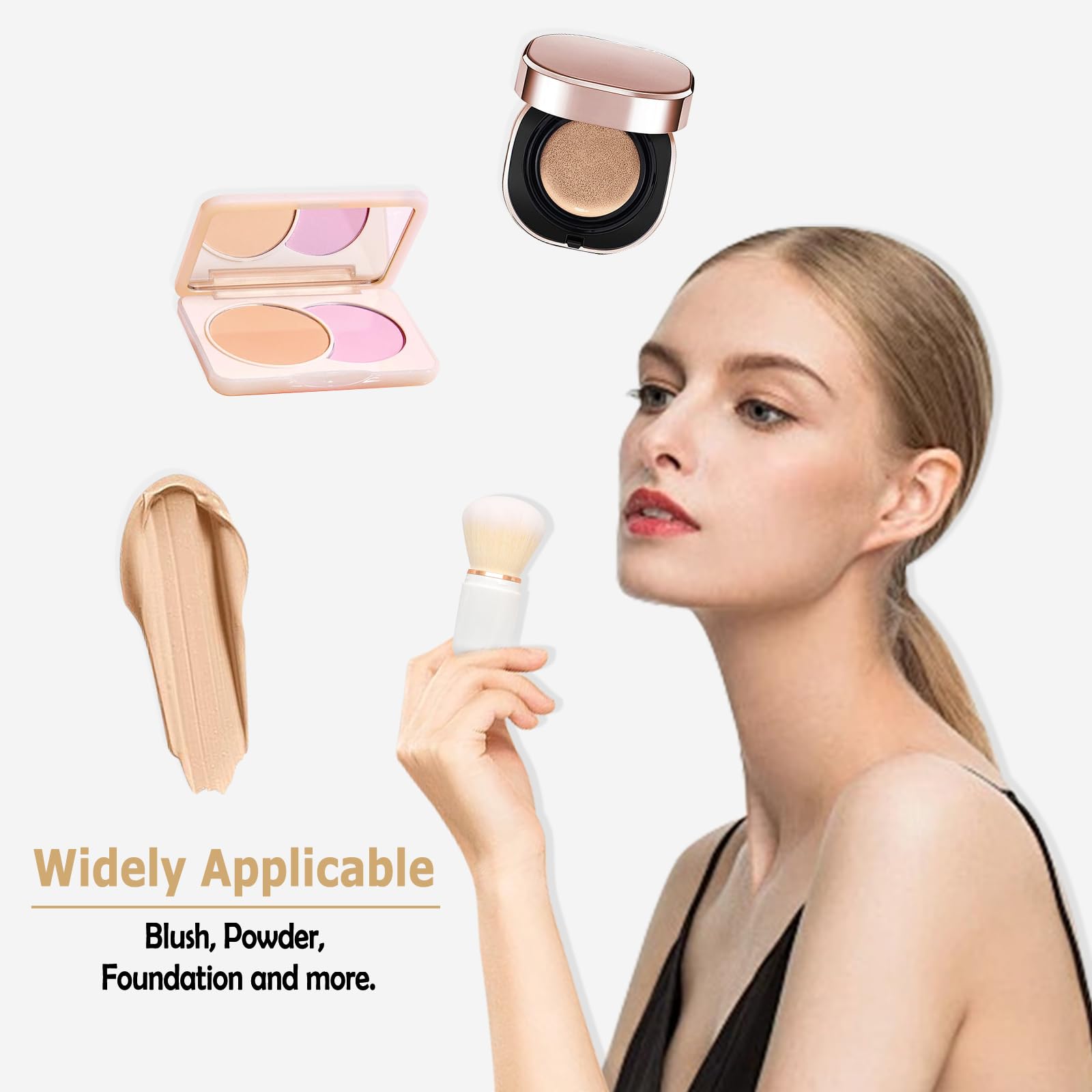 Pack of 2 Retractable Make Up Brushes, Travel Foundation Brush, Portable Mini Powder Brush - Image 3