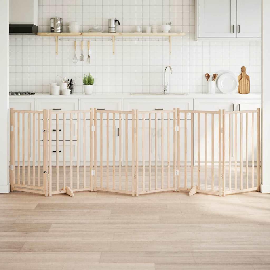 Barrera plegable para perros con puerta, 6 paneles, 300 cm, madera maciza, abeto, independiente, para casa, apartamento, escalera, salón, cocina, entrada, para perros pequeños y medianos