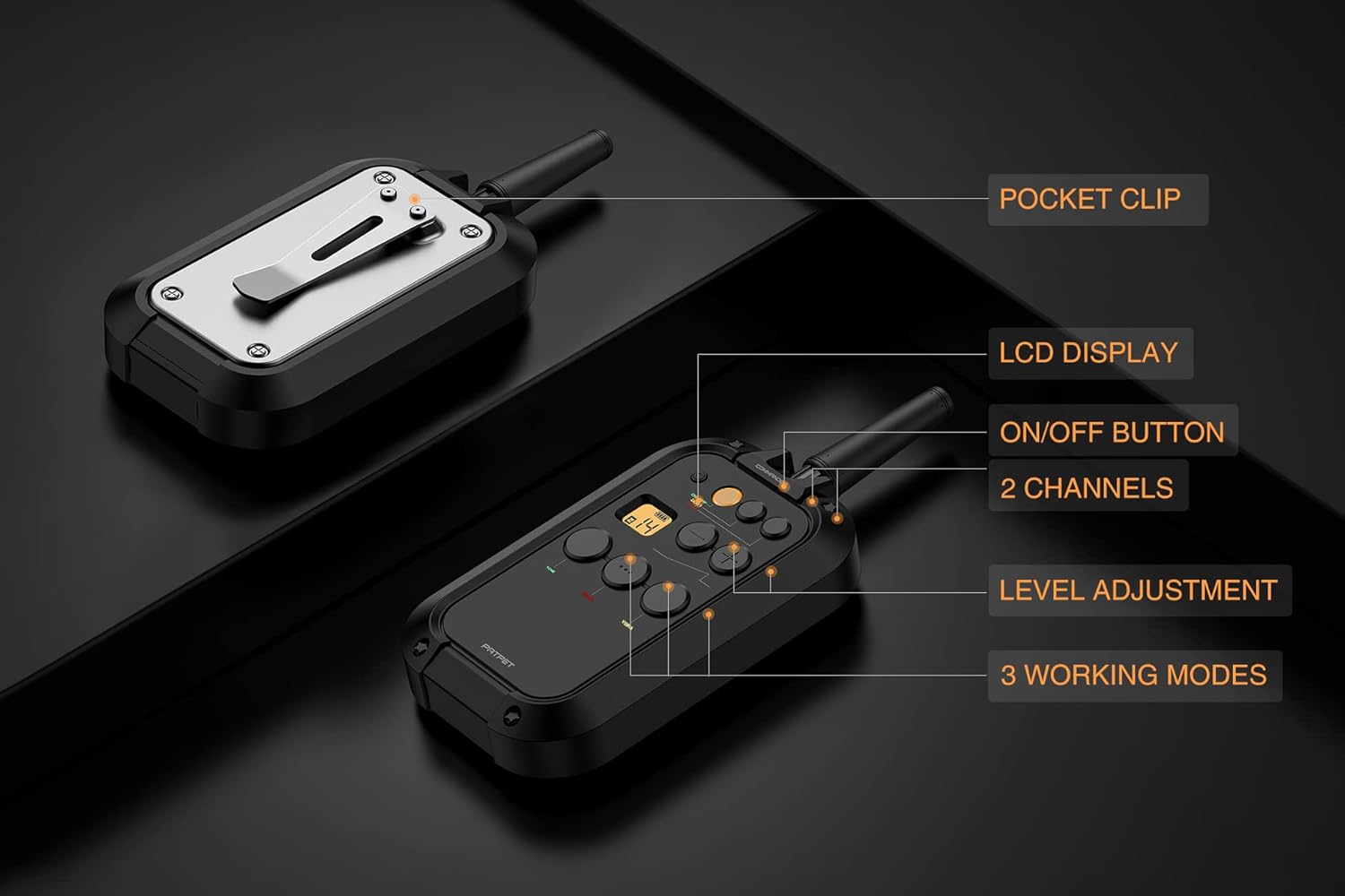 PATPET remote control features with LCD display and buttons