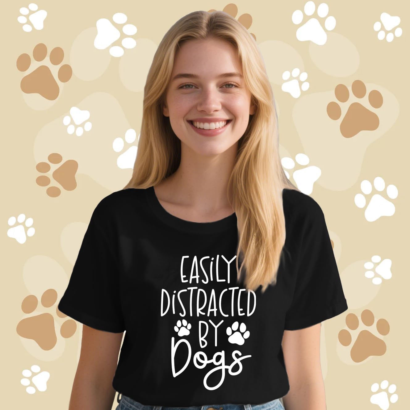 Women Dog Shirts Easily Distracted by Dogs T-Shirt Dog Mom Paw Print Tee Tops - Image 4