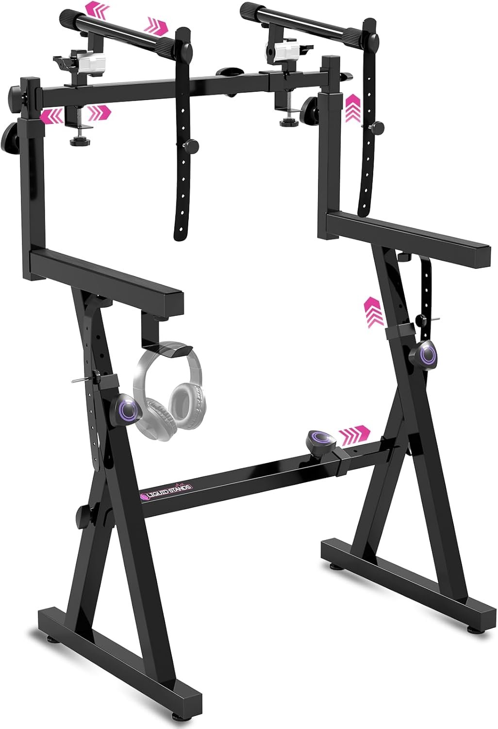 Liquid Stands Dual Piano Keyboard Stand with 2nd Tier Adjustable Arms – Z-Style, Dual Heavy Duty, 2 Tier Portable Music Stand for 54, 61, 88 Key Digital, Electronic and Synth Pianos