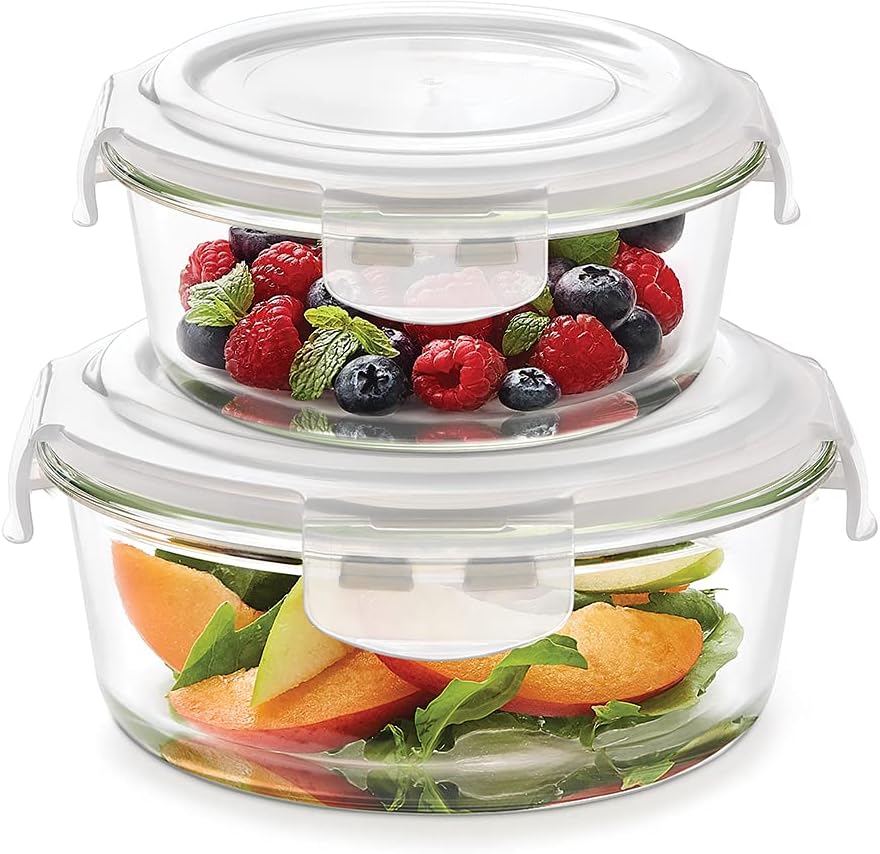 Borosil Klip-N-Store Set of 2 Microwave & Oven Safe Gift Set, Glass Storage Container, 240ml & 400ml Round, with Air Tight Lid