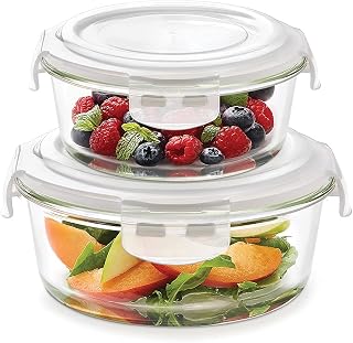 Borosil Klip-N-Store Set of 2 Microwave & Oven Safe Gift Set, Glass Storage Container, 240ml & 400ml Round, with Air Tight... Price In India