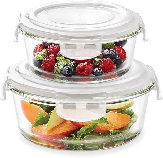 Borosil Klip-N-Store Set of 2 Microwave &amp; Oven Safe Gift Set, Glass Storage Container, 240ml &amp; 400ml Round, with Air Tight...