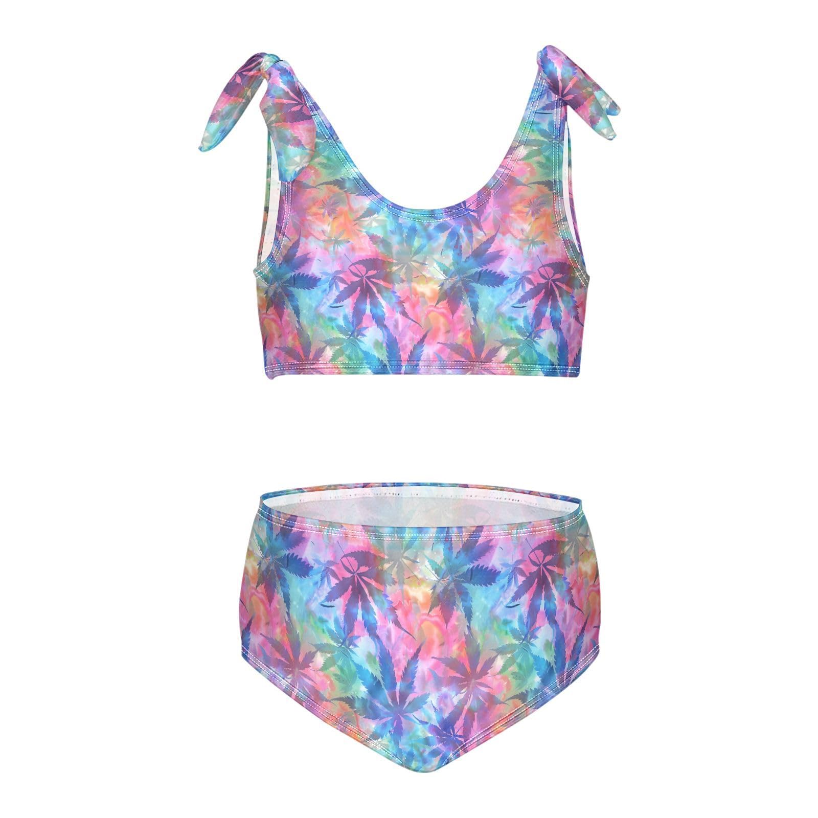 Tye Dye Leaves Girls Two Piece Tankini Swimsuits Summer Bathing Suit Beach Swimwear Set, 3T