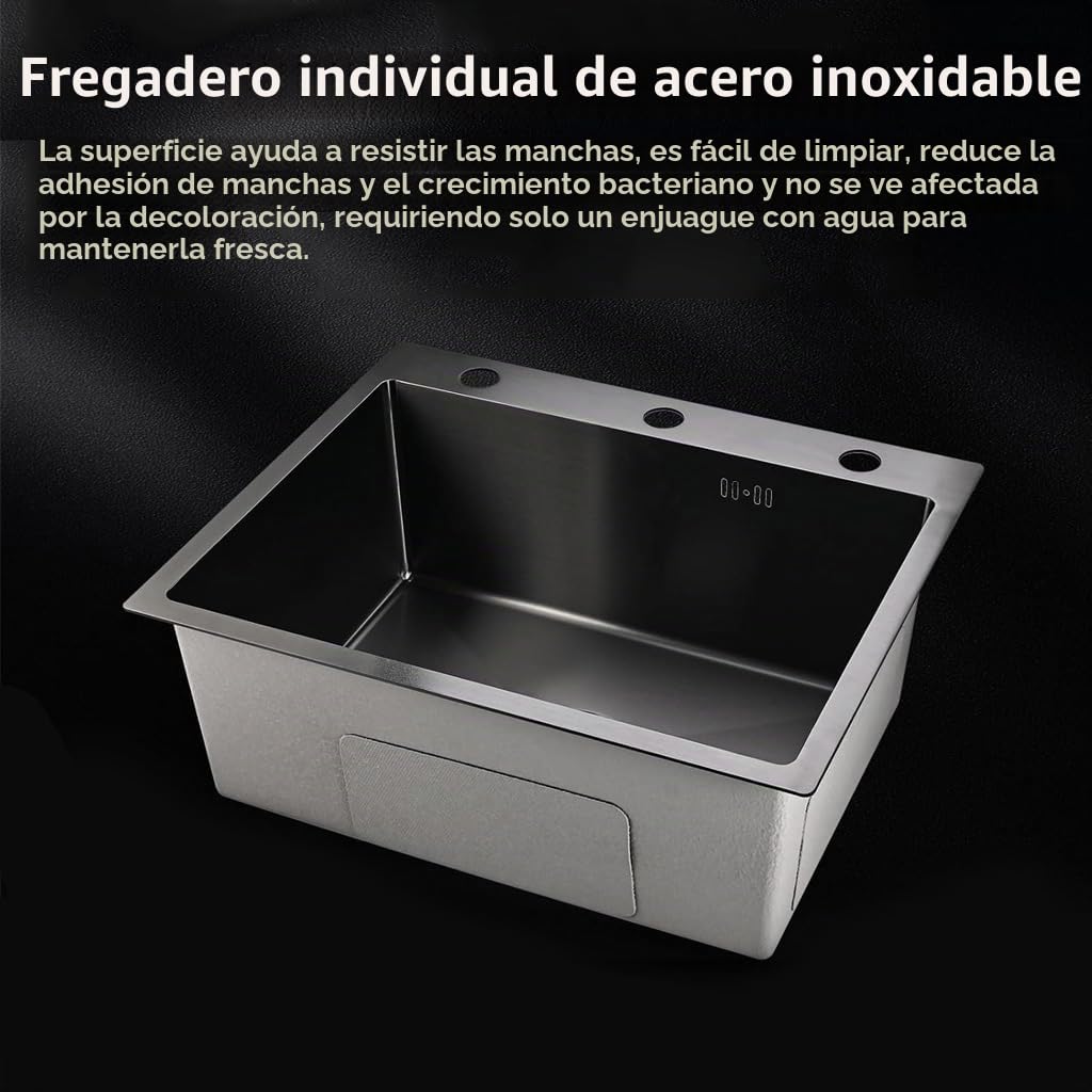 Fregadero De Cocina De Acero Inoxidable Negro, Fregadero De Cocina Con Varios Accesorios Deslizantes, Fregadero De Cocina Con Varios Accesorios (55 X 45 Cm)