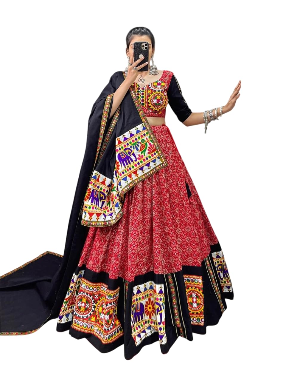 Women's Red Gamthi Work Cotton Navratri Wear Lehenga Choli-image-25