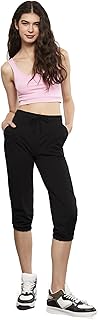 LC واكيكي بنطلون رياضي كابري بخصر مطاطي وجيب مسطح للنساء