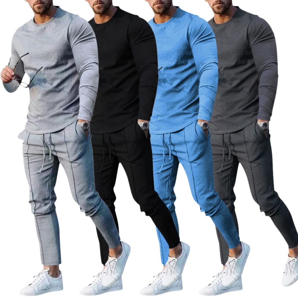Onsoyours Ensemble de Survêtement Homme Été 2 Pièces T-Shirt Manches Courtes/Manches Longue Pantalon Élastique Décontracté Sportswear Tenue de Sport Respirant Plage
