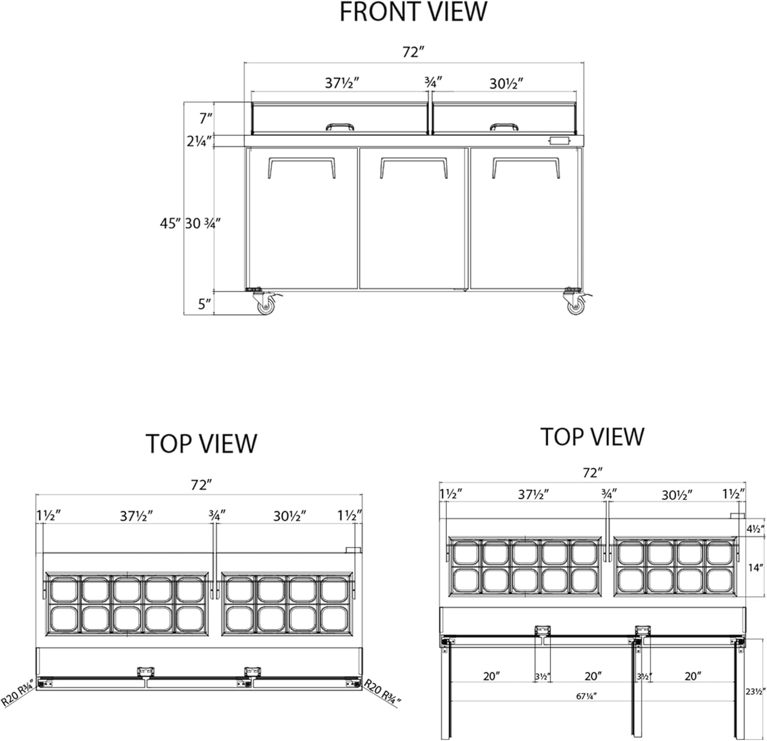 Frigos FG-SWPT-72 72" 3 Door Refrigerated Sandwich Prep Table - Durable Stainless Steel Exterior with LED Lighting - Included Liftgate