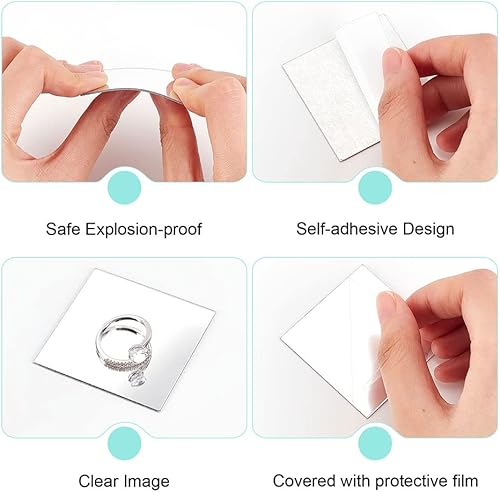 Miniatura 3 de PH PandaHall 50 mini azulejos de espejo de 2 pulgadas, adhesivo de espejo cuadrado acrílico, azulejos de mosaico de espejo cuadrado pequeño,