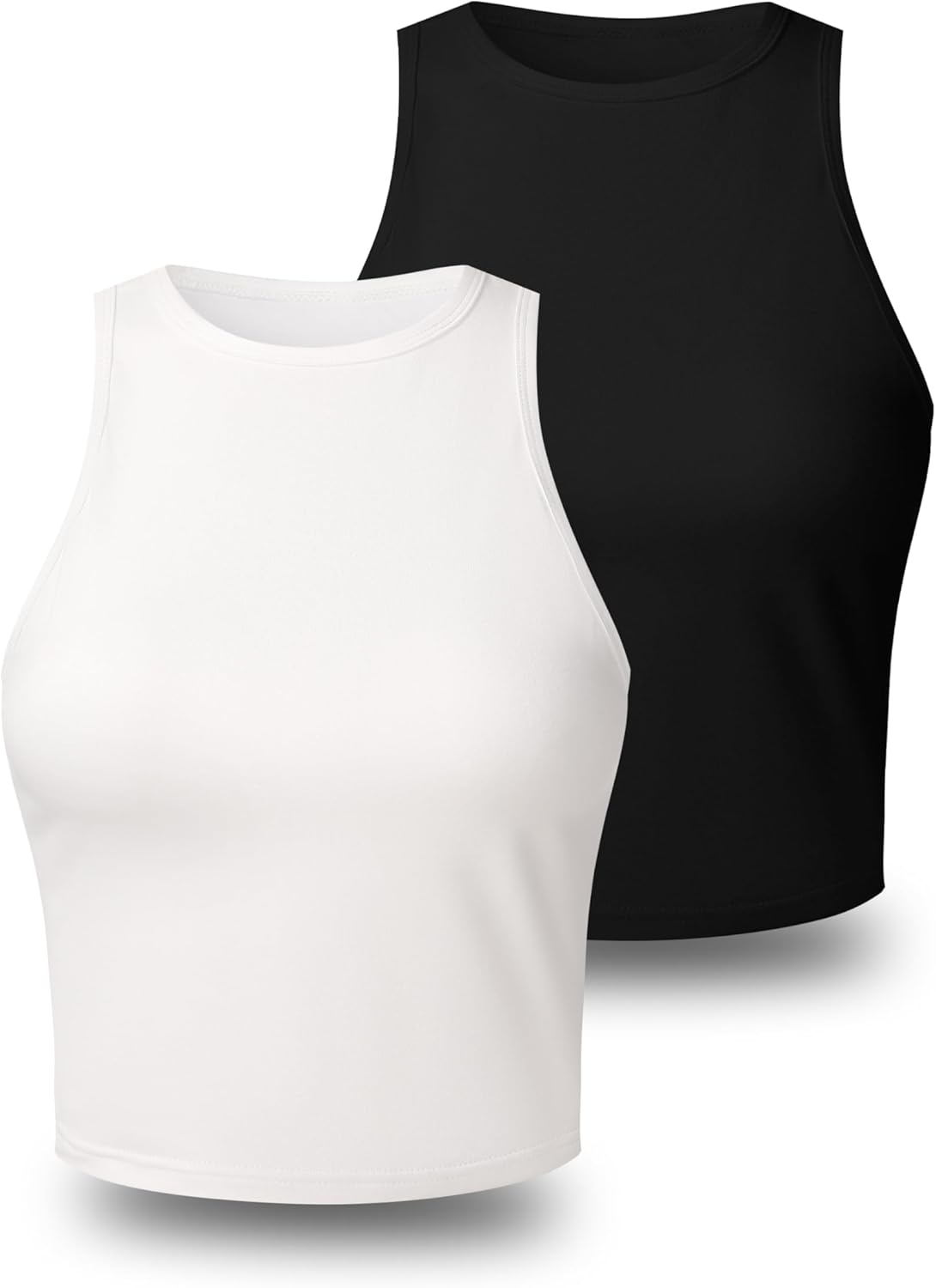 Women's 2-Pack High Neck Wide Strap Tank Tops, Soft Knit Cropped Camisoles - Image 5