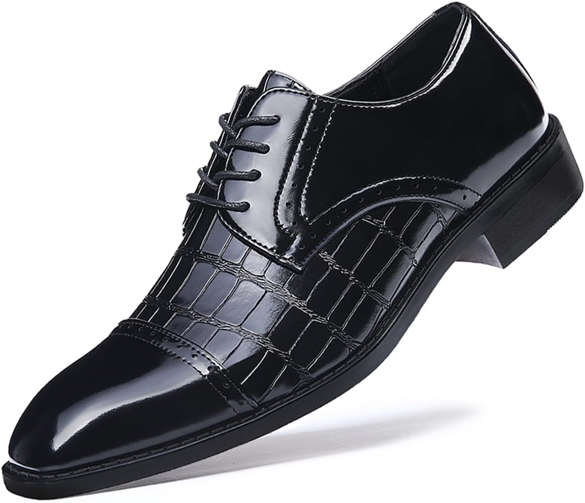 Mens Vintage Crocodile Print Business Casual Oxfords Derby Formal Square Cap Toe Dress Shoes for Men