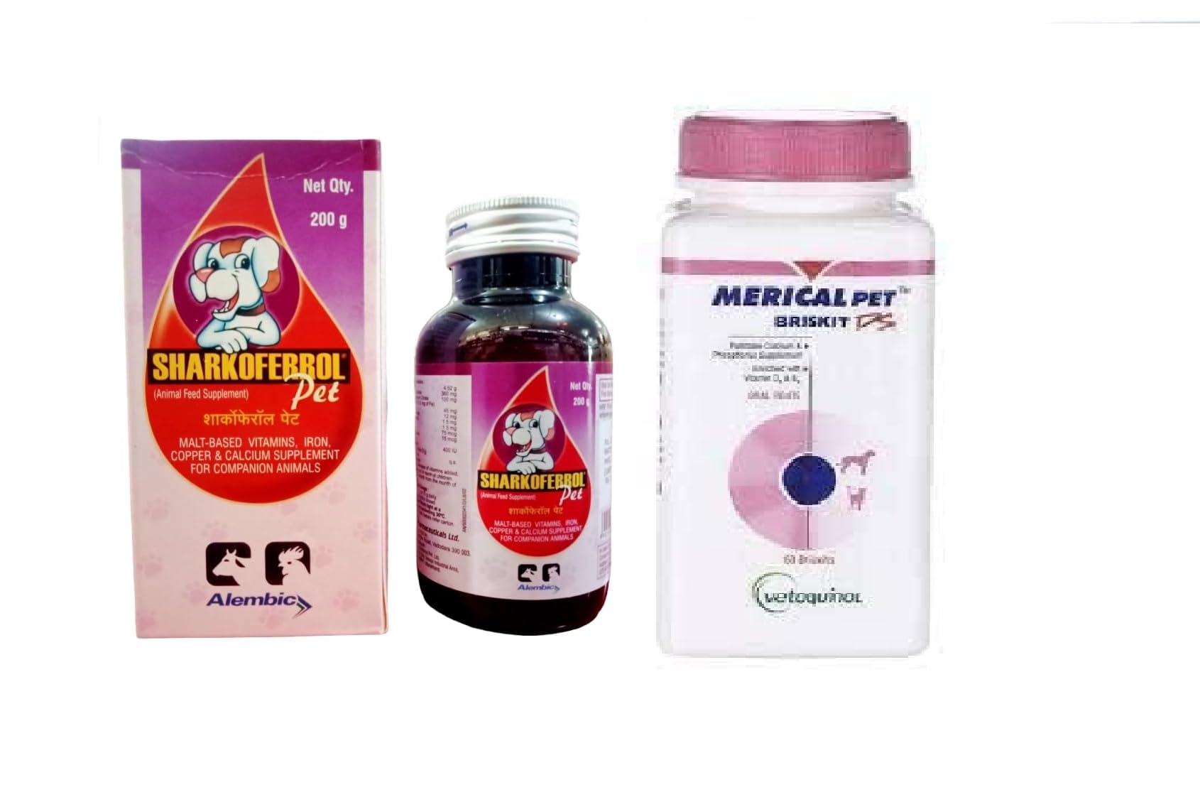 BULLYPET SHARKOFERROL PET Malt Based Vitamins Iron & Calcium for Cat,Dogs & Puppies Pet Health Supplements 200G (PACK of 1) with Merical Briskit Calcium and Phosphorus Dog Supplement 60 Tablets (B0D9NSQ5PQ) Amazon Price History, Amazon Price Tracker