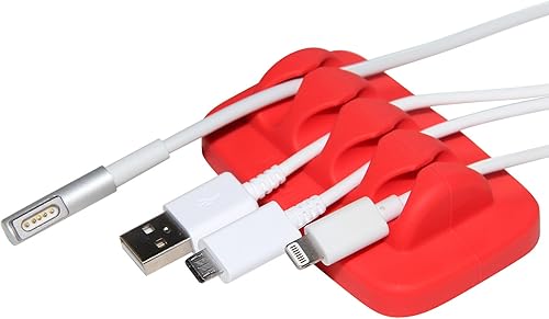 ENVISIONED Organizador de cables de escritorio, con peso, silicona ecológica, sin mal olor, incluye 4 bridas reutilizables (rojo)