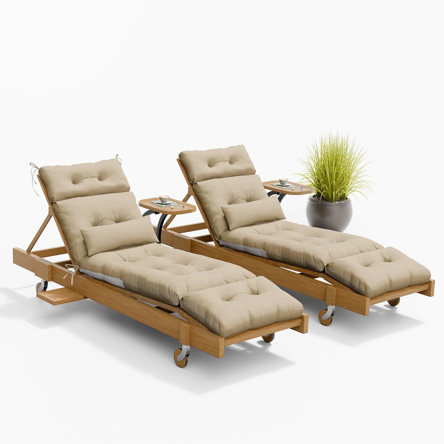 Outdoor Lounge Chair Cushions Set of 2 with Pillow, Olefin Waterproof and Fade Resistant Patio Pool Chaise Lounge Cushions Replacement for Indoor Furniture with Ties, 74 x 22 x 4.5 Inches, Lvory