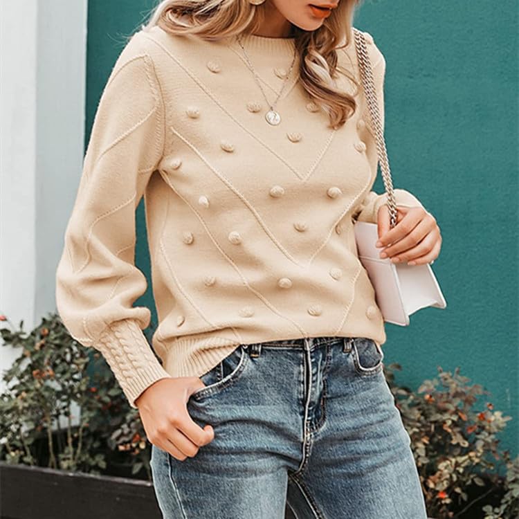 Women's Casual Sweater Solid Color Knitted Pullover Top Long Sleeve Turtleneck Sweater4