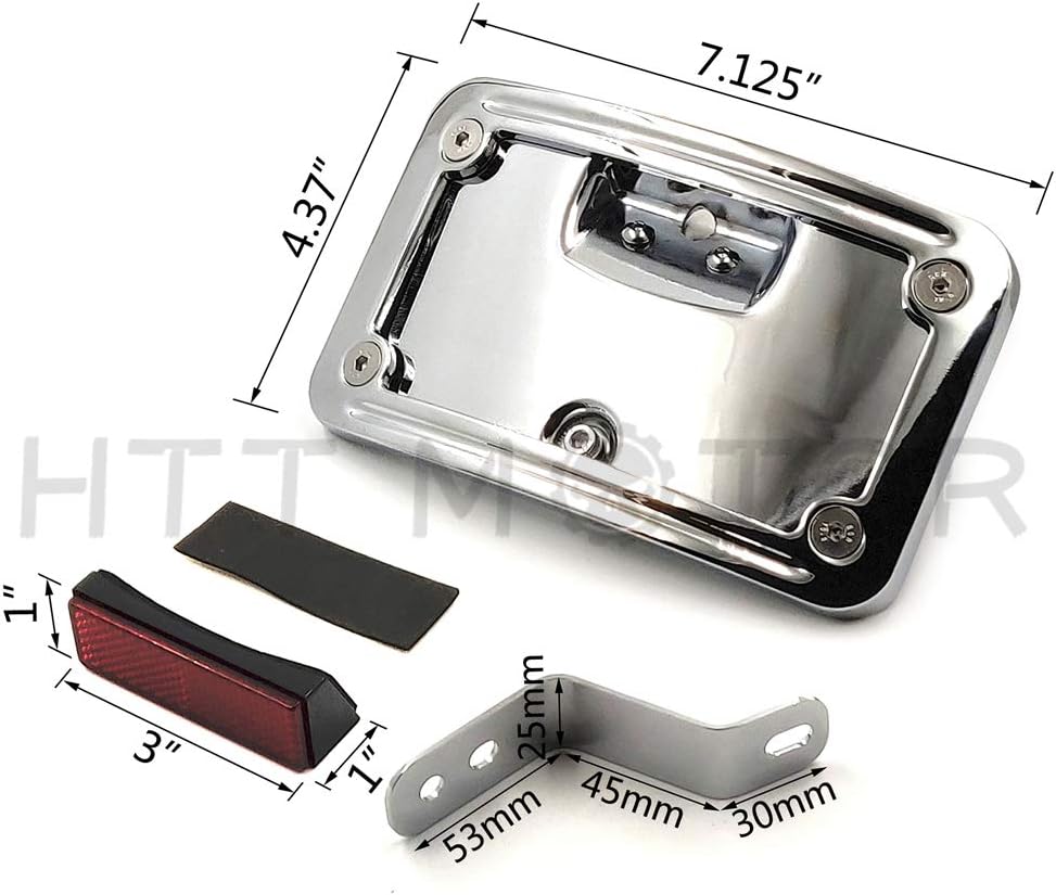 HTTMT MT388-CD Chrome Laydown Curved License Plate Bracket Tag Holder w/Mount Kit Compatible with Harley Davidson 2005-2007 Softail Springer Classic FLSTSC/ 2005-2017 Softail Deluxe FLSTN