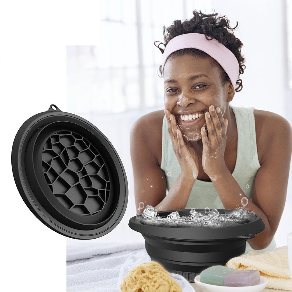 Ciotola per il ghiaccio, bacino pieghevole in silicone a raffreddamento rapido con vassoio per il ghiaccio integrato, ciotola per il bagno per il viso per immersione, ciotola portatile per la cura