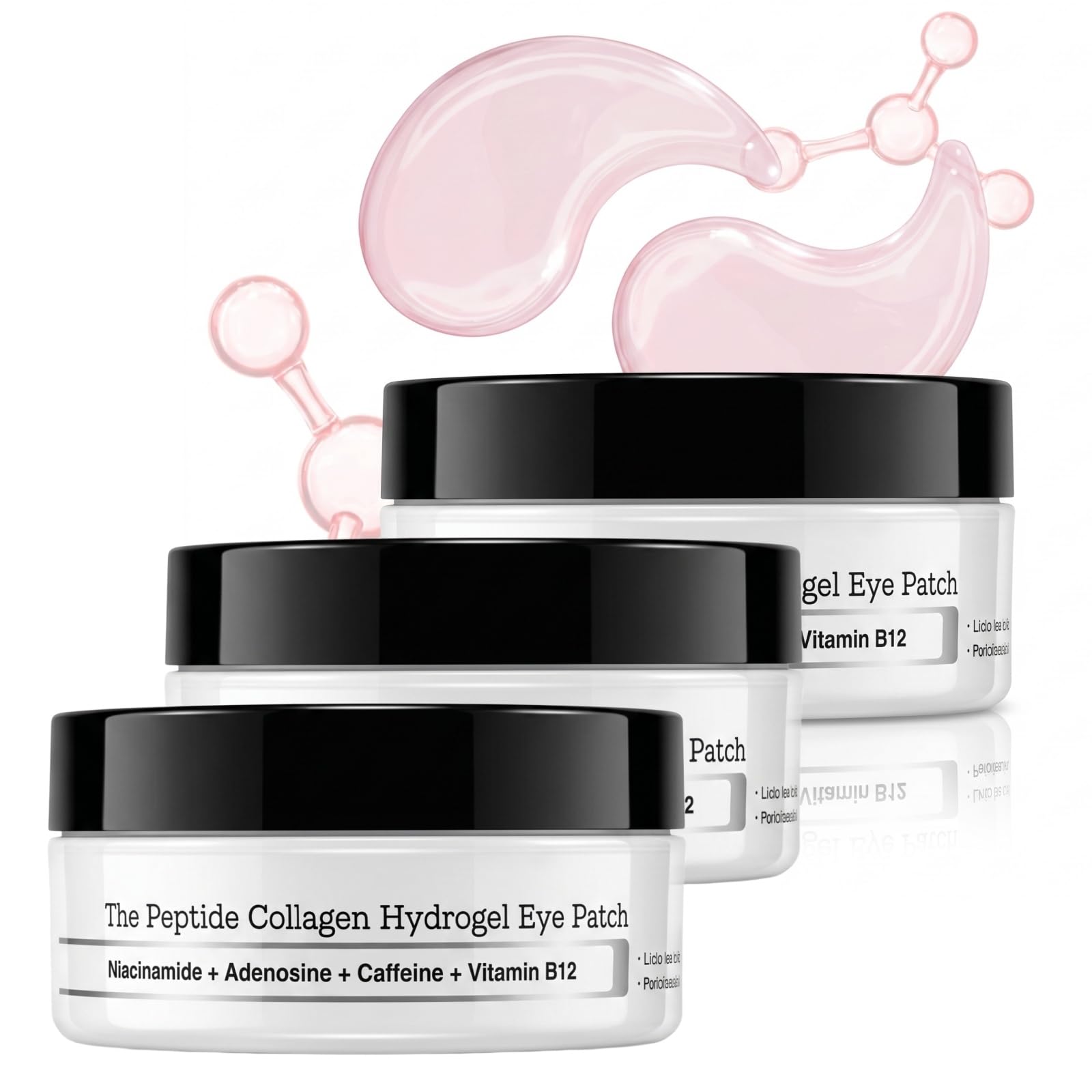 Solve Beauty, Peptid-Kollagen Hydrogel-Augenpads, solvene beauty augenpads mit Niacinamid Koffein Hyaluron, kühlende eye patches für frischer wirkende Augenpartie, 60 Stück Hydrogel Augenmaske