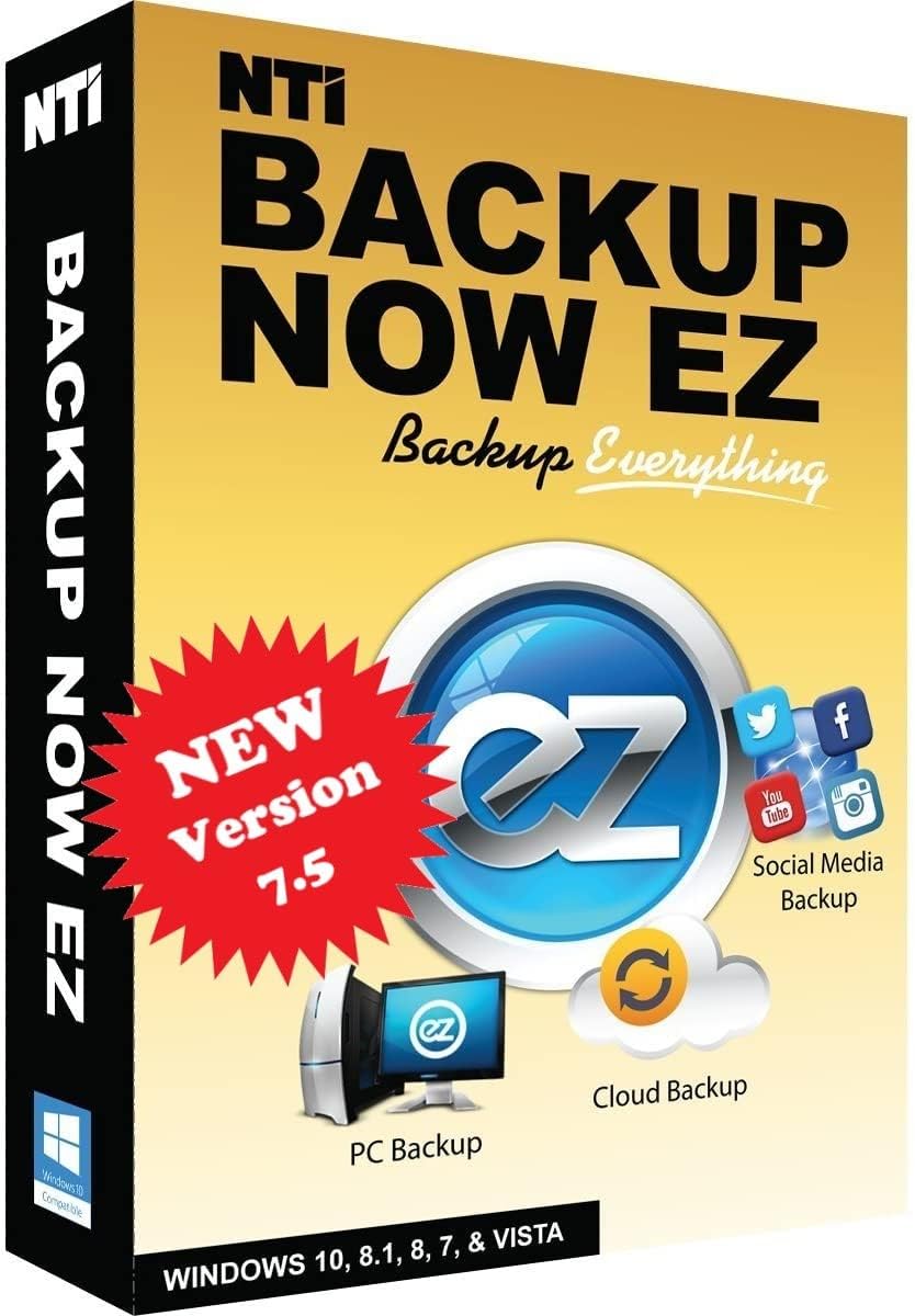 NTI Backup Now EZ 7.5 (for 1 Computer) | Full-System Image Backup | Cloud Backup | File-Folder Backup | Scheduled Backup | Available in Download and CD | Lifetime License (Not 1-Year Subscription)
