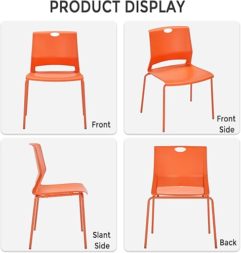 Miniatura 6 de Sillas de oficina apilables, sillas naranjas para invitados con cómodo asiento aerodinámico, sillas apilables sin ruedas para sala de conferencias,