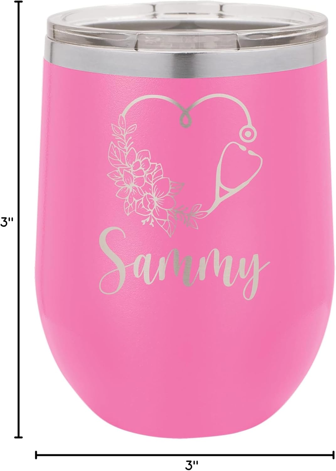 Personalized Nursing Student 12 oz Wine Cup, Soon to be Nurse, Nurse Mom Thank You Gift, Floral Heart, Heartbeat, LPN, Blood, Laser Engraved, Vacuum Insulated, Stainless Steel, Includes Lid