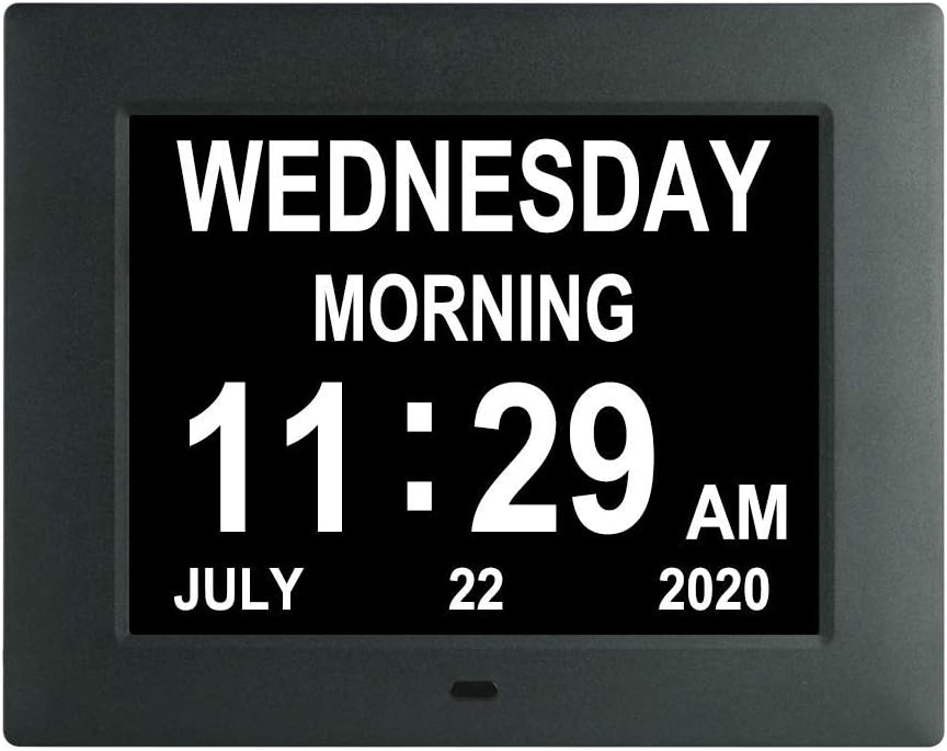 [2020 Newest] 7.5 Inch Extra Large Calendar Day Date Time Clock with Non-Abbreviated Day Month Dementia Clocks Perfect for Senior Vision impaired