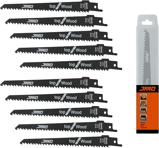 JMD 10-Piece S644D Reciprocating Saw Blades Wood 6TPI Reciprocating Saw Blade Set for Wood 152mm Sabre Saw Blades Compatible with Bosch Dewalt Makita etc