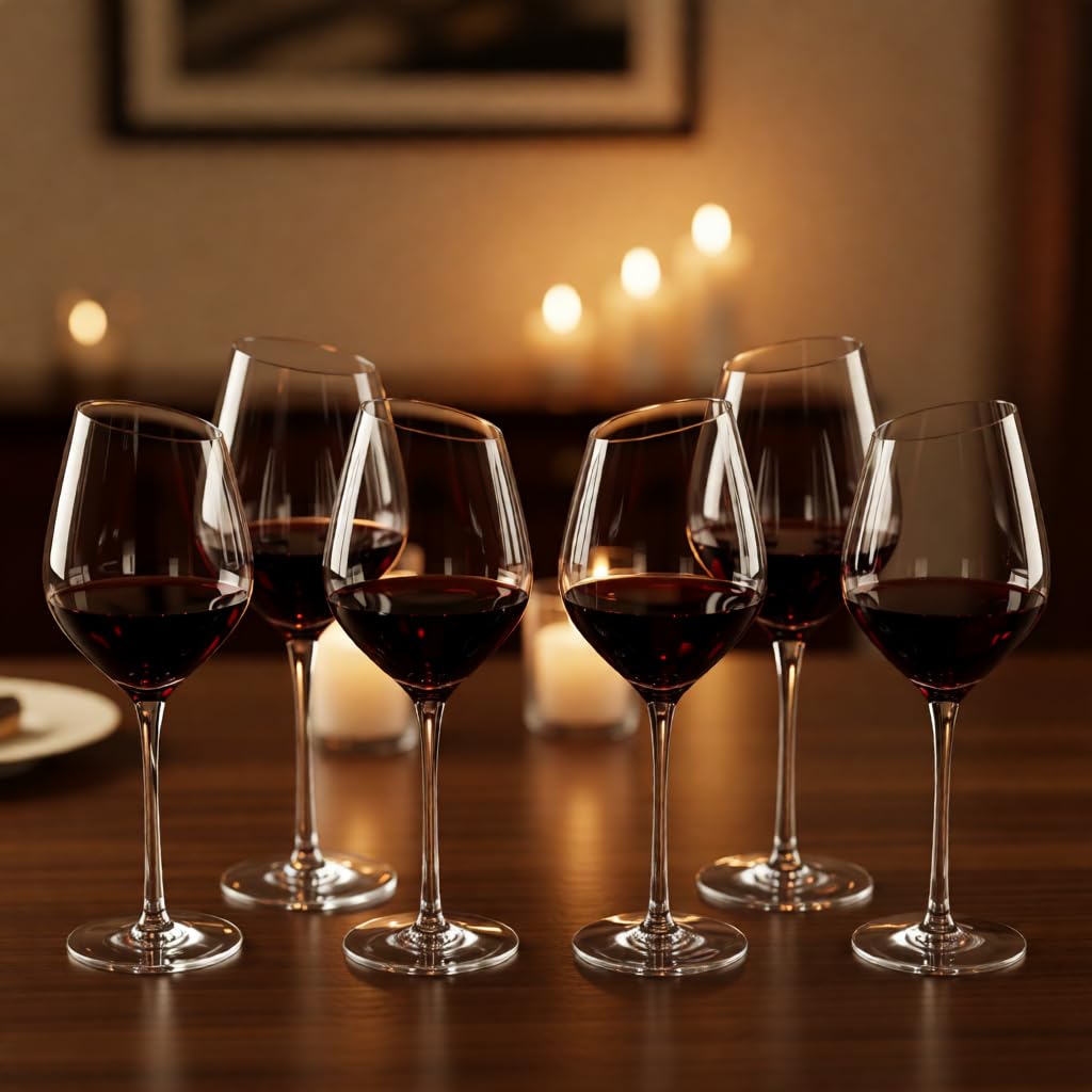 Juego de 6 copas de vino de cristal con borde inclinado, copas de vino tinto sopladas a mano, juego de copas de vino transparentes sin plomo, copas de vino grandes, regalo para mujeres y