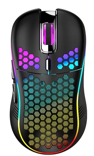 Gaming Mouse,Wireless Mouse,Rechargeable RGB Lightweight Mouse,2.4GHz Mouse with USB Receiver,3 Level Adjustable DPI Mouse with 6 Programmable Buttons for Laptop/PC/Mac/Desktop (wireless, black)