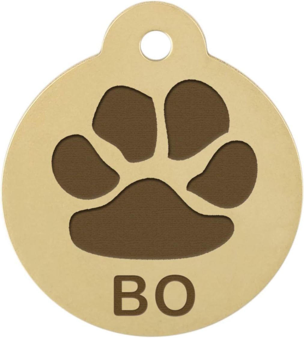 DogIDs Personalized Round CirclePaw Print Dog Identification Tag, Custom Laser Engraved Double Sided ID Tag with S-Hook and Split Ring -…
